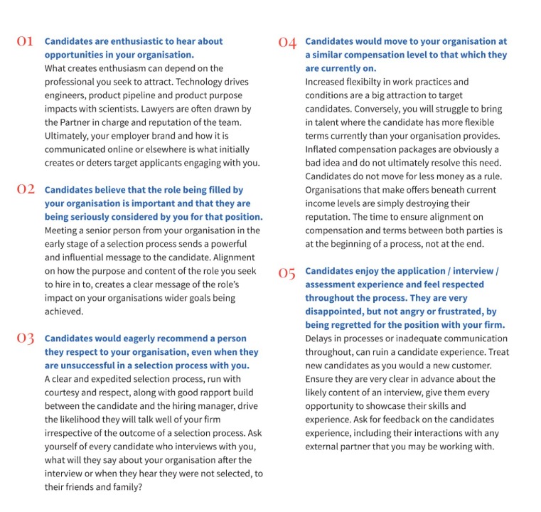 List of five outcome goals from a candidate experience programme